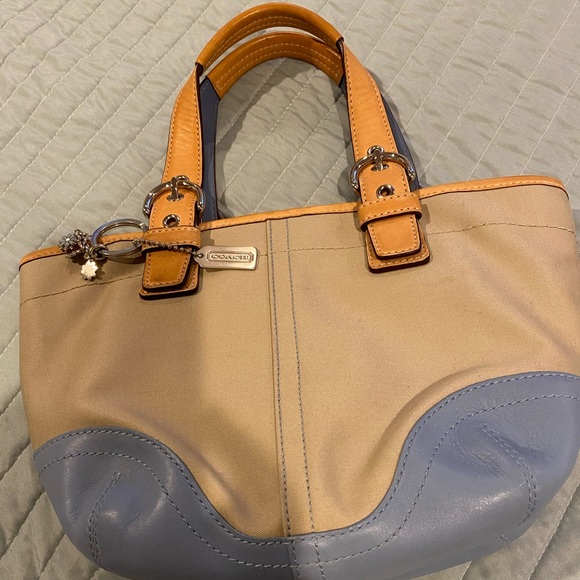 Coach Handbags - Coach Beige Canvas and Leather handle/bottom purse
